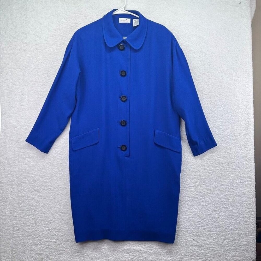 Vintage Liz Claiborne Dress Womens‎ Size 12 Royal Blue Button Up Coat Pockets